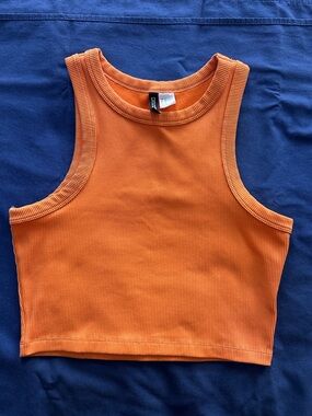H&M Divided Orange Ribbed Crop Tank Mock Neck Racerback size M Y2K style